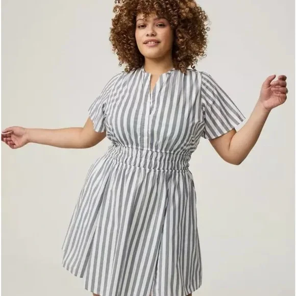 Torrid women’s Sz 1X blue& white Striped Skater Mini Dress summer - Picture 5 of 12